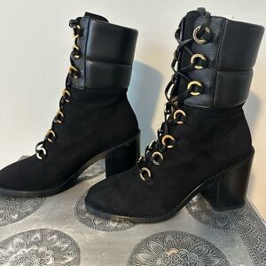 Stuart Weitzman Black Lace-Up Ankle Boots